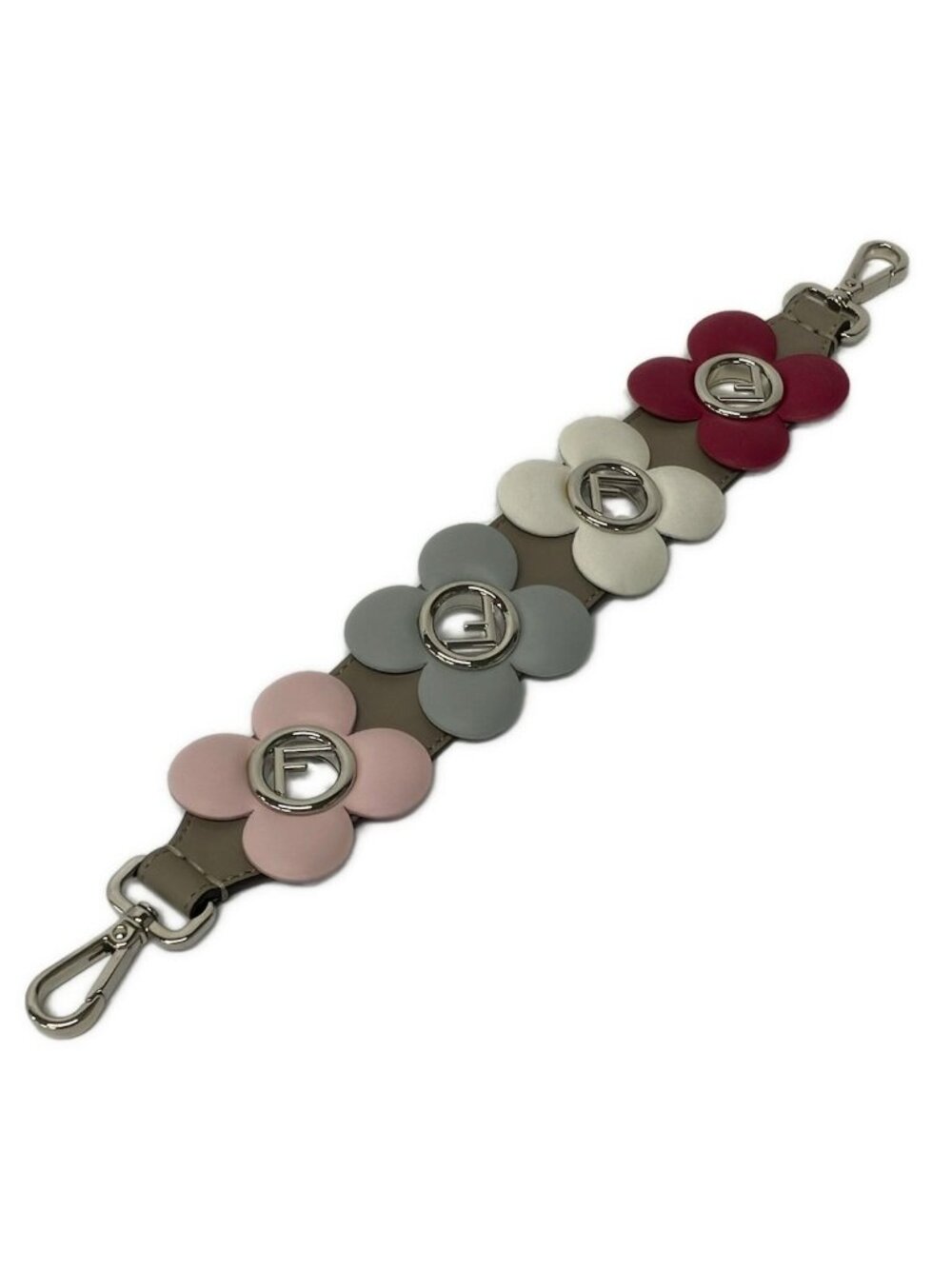 Fendi Strap Gray Ivory Multi Hand Flower Leather